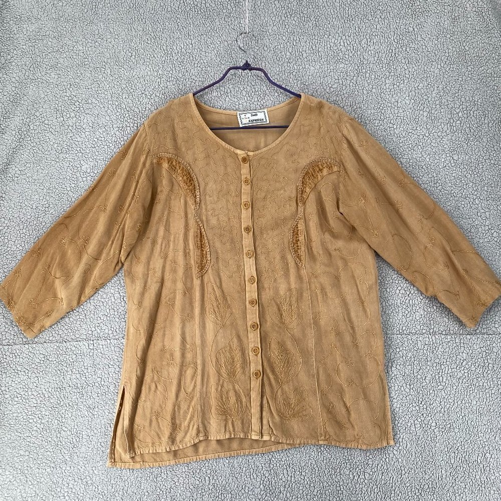 Vintage Sud Express Blouse Womens Size Large Button Up  Embroidered Relaxed Fit